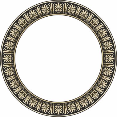 Vektör altın ve siyah yuvarlak klasik Yunan süsü. Avrupa süsü. Sınır, çerçeve, daire, halka Antik Yunan, Roma İmparatorluğu