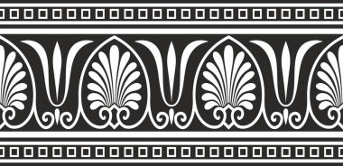 Vector monohrome siyah dikişsiz klasik Yunan süsü. Sonsuz Avrupa modeli. Sınır, çerçeve Antik Yunan, Roma İmparatorluğu