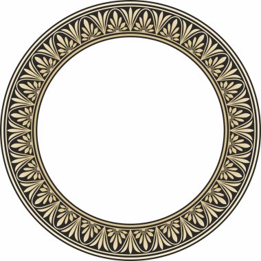 Vektör altın ve siyah yuvarlak klasik Yunan turuncu süsü. Kalıp, Antik Yunan çemberi. Roma İmparatorluğu Sınır, Çerçeve, Yüzüğü