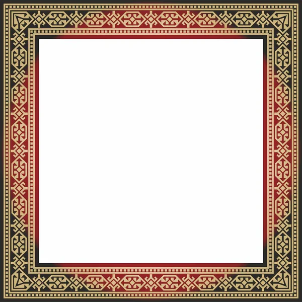 Векторно Красный Золотой Площадью Казахского Национального Орнамента Этнический Узор Народов — стоковый вектор