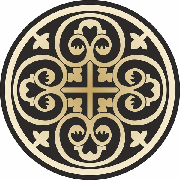 Oro Vectorial Negro Redondo Antiguo Ornamento Bizantino Círculo Clásico Del — Vector de stock