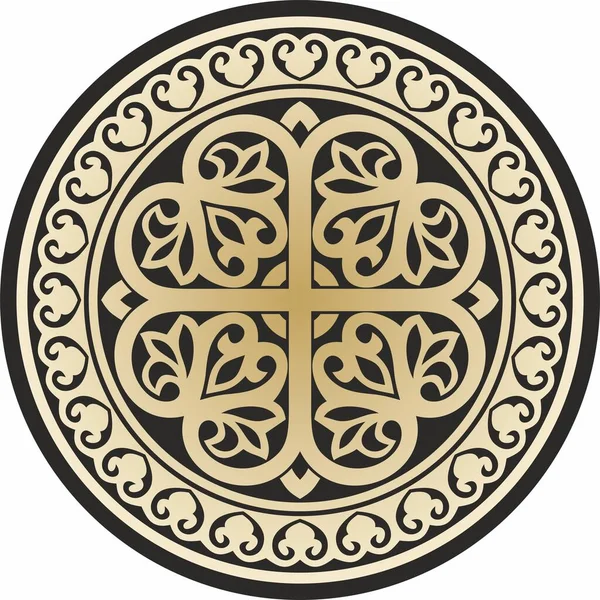 Vetor Ouro Preto Redondo Ornamento Bizantino Antigo Círculo Clássico Império — Vetor de Stock
