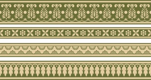 Vector Oro Sin Costura Ornamento Nacional Indio Verde Frontera Étnica — Vector de stock