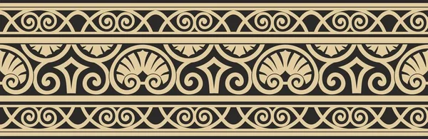 Vector Oro Negro Ornamento Clásico Renacentista Sin Costuras Frontera Europea — Vector de stock