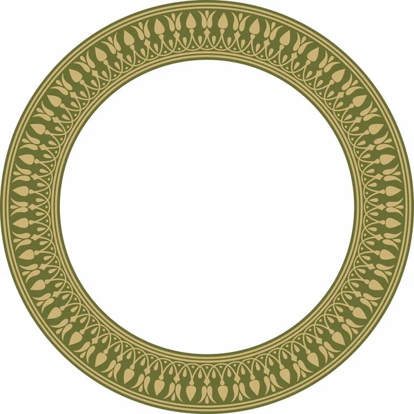 Vector Gold Green Classical Greek Meander Ornament Pattern Circle Ancient — Stock Vector