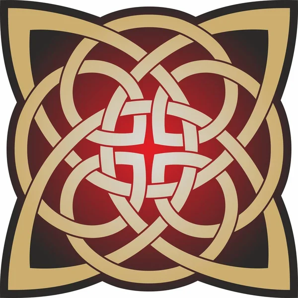 Wektor Złoto Czerwony Węzeł Celtycki Ozdoba Starożytnych Narodów Europejskich Znak — Wektor stockowy