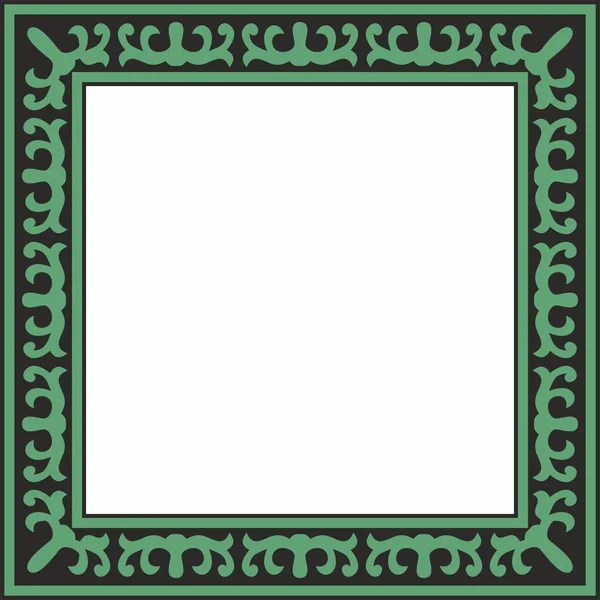 Векторно Зеленый Черным Квадратом Казахского Национального Орнамента Этнический Узор Народов — стоковый вектор