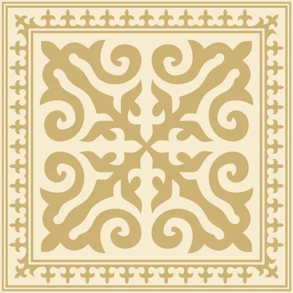 Vettore Quadrato Oro Kazako Ornamento Nazionale Schema Etnico Dei Popoli — Vettoriale Stock