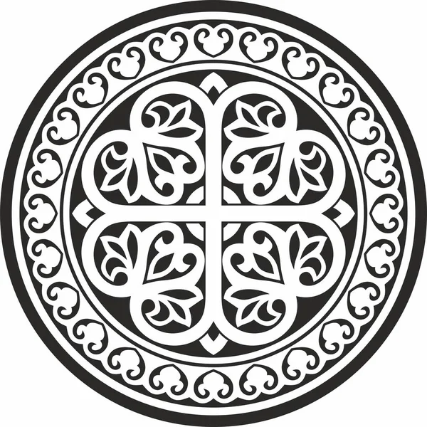 Vetor Monocromático Preto Redondo Ornamento Bizantino Antigo Círculo Clássico Império — Vetor de Stock