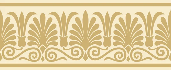 Vector Golden Seamless Classic Greek Ornament Endless European Pattern Border — Stock Vector