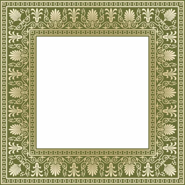 ベクトル黄金と緑の正方形の古典的なギリシャの装飾 ヨーロッパの装飾品 フレーム古代ギリシャ ローマ帝国 — ストックベクタ