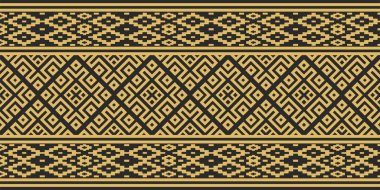 Vector golden color seamless Belarusian national ornament. Ethnic endless black border, Slavic peoples frame. 