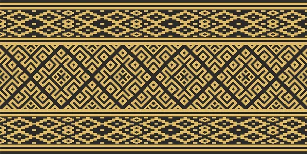 Vector Golden Color Seamless Belarusian National Ornament Ethnic Endless Black - Stok Vektor