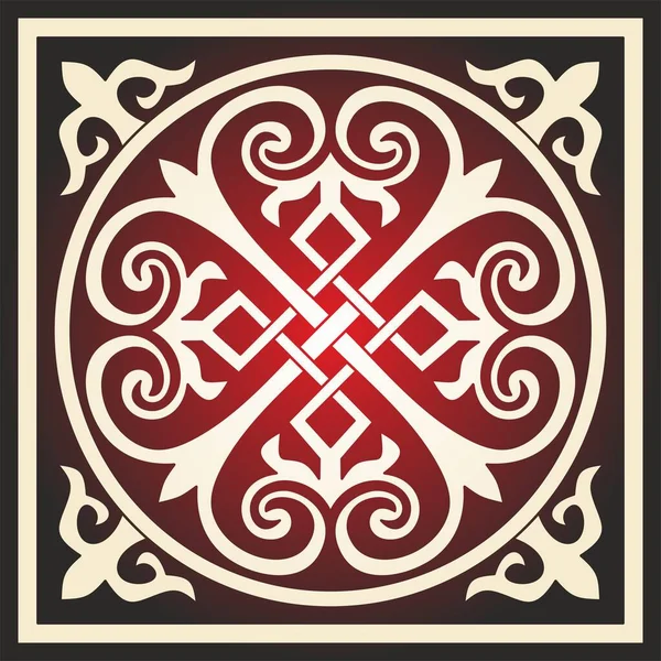 Vetor Vermelho Quadrado Ornamento Bizantino Roseta Círculo Padrão Grego Desenho — Vetor de Stock