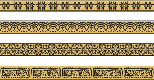 Vector Set Gold Black Native American Ornamental Seamless Borders Framework — Vettoriale Stock
