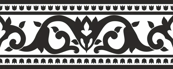 Vektorové Monochromatické Černé Bezešvé Turkyně Ornament Nekonečná Osmanská Státní Hranice — Stockový vektor