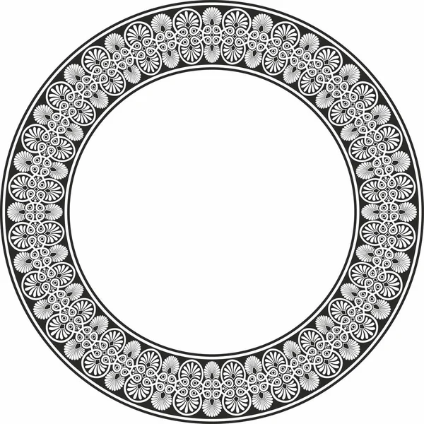 Векторный Черный Монохромный Круглый Орнамент Кольца Древней Греции Граница Римской — стоковый вектор