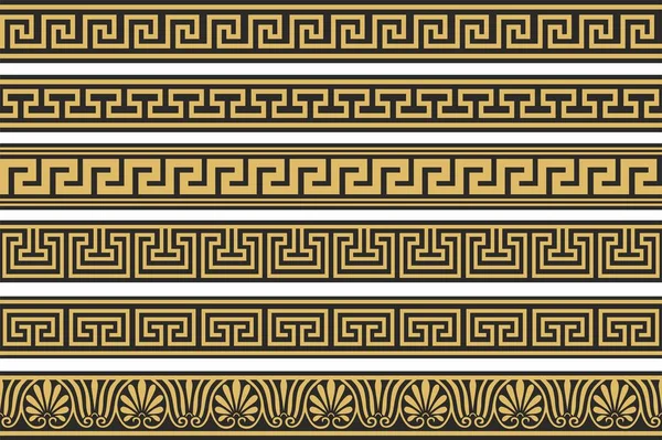 Набор Векторных Бесшовных Греческих Классических Орнаментов Шаблон Границы Рамки Древняя — стоковый вектор