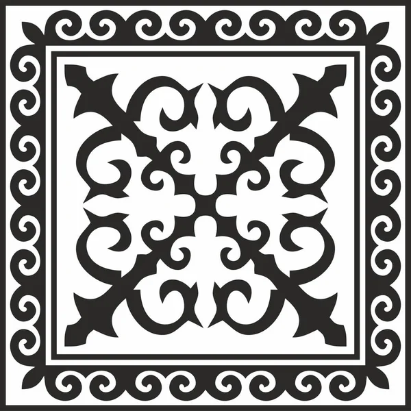 Vector Zwart Monochroom Vierkant Kazachse Nationale Ornament Etnisch Patroon Van — Stockvector