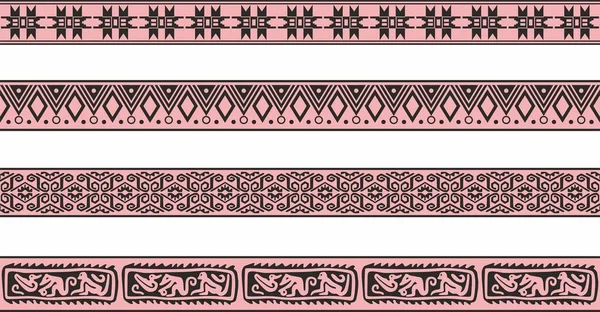 Векторний Набір Рожевих Чорних Корінних Американців Орнаментальних Швів Схема Народів — стоковий вектор
