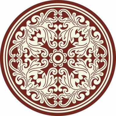 Vektör altın ve kırmızı yuvarlak antik Bizans süsü. Yunanistan, Doğu Roma İmparatorluğu 'nun klasik çemberi. İstanbul 'un şablon motifleri.