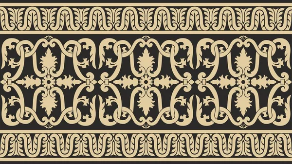Vector Ouro Preto Ornamento Renascentista Clássico Sem Costura Fronteira Europeia —  Vetores de Stock