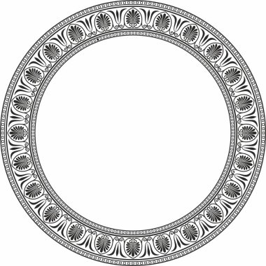 Vector monokrom siyah yuvarlak klasik Yunan süsü. Avrupa süsü. Sınır, çerçeve, daire, halka Antik Yunan, Roma İmparatorluğu
