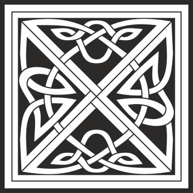 Siyah vektör tek renkli Kelt düğümü. Antik Avrupa insanlarının süsü. İrlanda, İskoçlar, İngilizler, Franklar 'ın işareti ve sembolü..