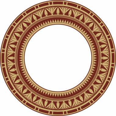 Vector antik altın ve kırmızı Mısır yuvarlak süsü. Sınırsız ulusal etnik sınır, çerçeve, halka