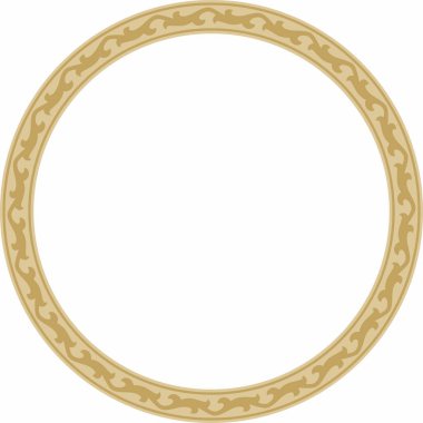 Altın turuncu Kazak ulusal süsü. Büyük Steppe, Moğollar, Kırgız, Kalmykler, Buryatlar 'daki insanların etnik kalıpları. daire, çerçeve kenarı