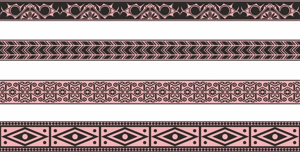 Vector Set Von Rosa Und Schwarzen Native American Ornamentalen Nahtlosen — Stockvektor