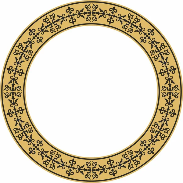 Stock vector Vector gold and black Kazakh national round pattern, frame. Ethnic ornament of the nomadic peoples of Asia, the Great Steppe, Kazakhs, Kirghiz, Kalmyks, Mongols, Buryats, Turkmens