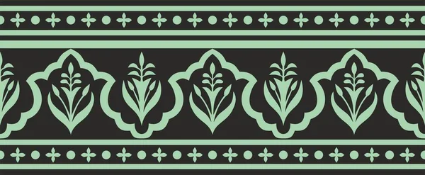 Векторный Бесшовный Национальный Зеленый Черный Орнамент Древней Персии Бесконечная Граница — стоковый вектор
