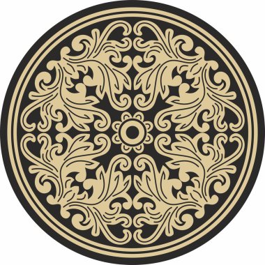 Vector altın ve siyah yuvarlak antik Bizans süsü. Yunanistan, Doğu Roma İmparatorluğu 'nun klasik çemberi. İstanbul 'un şablon motifleri