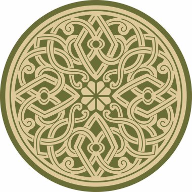 Siyah, yuvarlak, antik Bizans süsüyle birlikte vektör yeşili. Yunanistan, Doğu Roma İmparatorluğu 'nun klasik çemberi. İstanbul 'un şablon motifleri.