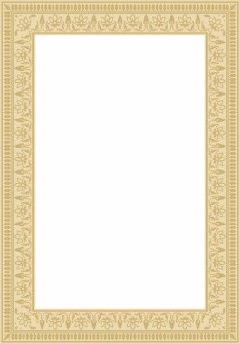 Vektör kare altın Hint ulusal süsü. Etnik bitki sınırı. Çiçek çerçevesi. Gelincikler ve yapraklar