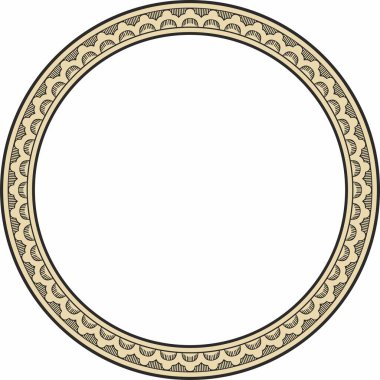 Vector yuvarlak altın ve siyah Hint ulusal süsü. Etnik bitki çemberi, sınır. Çerçeve, çiçek yüzüğü. Gelincikler ve yapraklar