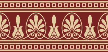 Vektör altın ve kırmızı dikişsiz klasik Yunan süsü. Sonsuz Avrupa modeli. Sınır, çerçeve Antik Yunan, Roma İmparatorluğu