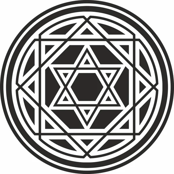 Vetor Redondo Ornamento Nacional Judaico Monocromático Preto Estrela David Círculo — Vetor de Stock