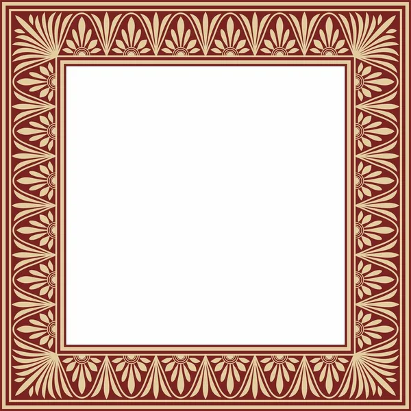 Vector Gold Und Rotem Quadrat Klassischen Griechischen Mäander Ornament Muster — Stockvektor