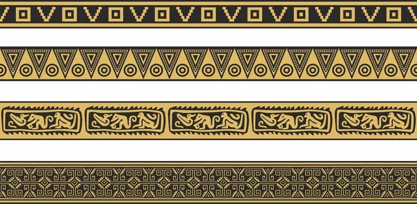 Vector Set Gold Black Native American Ornamental Seamless Borders Framework Rechtenvrije Stockvectors