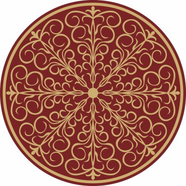 Vektör klasik renkli yuvarlak süs. Daire şeklinde kırmızı desen. Yunanistan ve Antik Roma 'nın çizimleri. Çiçek çizimi.