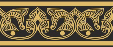 Vektör altın pürüzsüz doğu ulusal süsü. Sonsuz etnik çiçekli sınır, Arap insanları çerçeveli. Farsça resim.