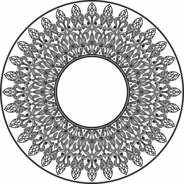 Vector monokrom doğulu süsü. İran, Irak, Türkiye ve Suriye 'nin Arapça modelli çemberi. İran çerçevesi, sınır. Kum püskürtme, lazer ve entrikacı kesme için.