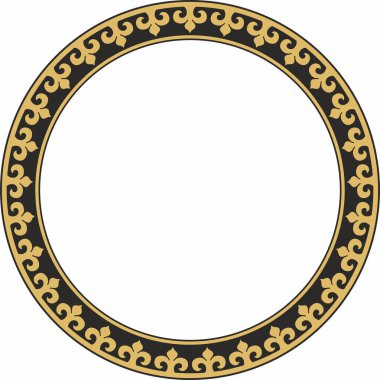 Vektör altın ve siyah Kazak ulusal yuvarlak desen, çerçeve. Asya 'nın göçebe halkları, Büyük Steppe, Kazaklar, Kirghiz, Kalmykler, Moğollar, Buryatlar, Türkler