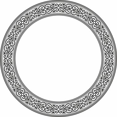 Vector black monochrome round ornament ring of ancient Greece. Classic pattern frame border Roman Empire
