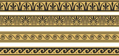 Bir grup vektörsüz Yunan klasik süsü. Bir sınır ve çerçeve için desen. Antik Yunan ve Roma İmparatorluğu. Sonsuz altın ve kara kanatlı