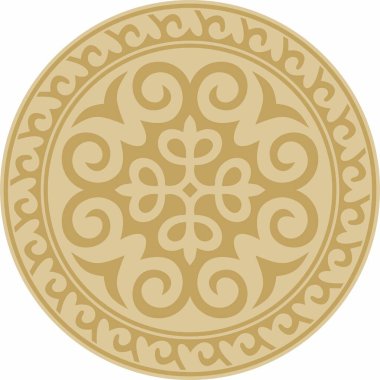 Altın turuncu Kazak ulusal süsü. Büyük Steppe, Moğollar, Kırgız ve Kalmyk halklarının etnik kalıpları,