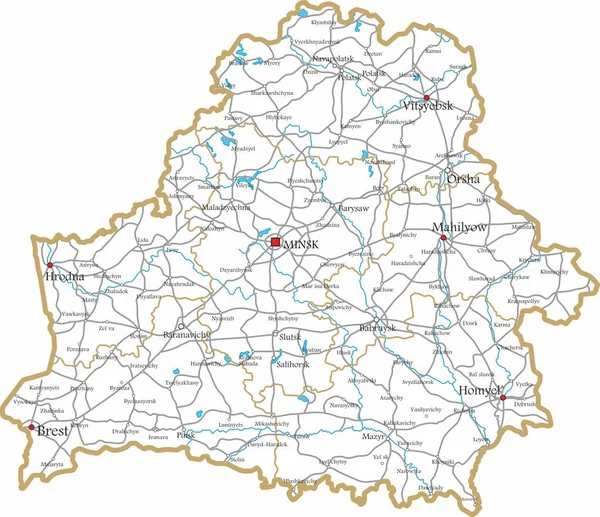 Vector Contour Administrative Map Republic Belarus Territory State Large Cities —  Vetores de Stock