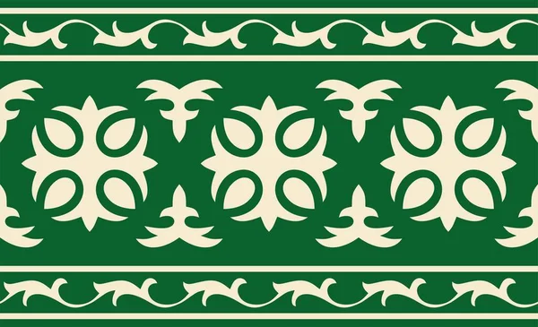 Векторно Зеленый Золотой Бесшовный Казахский Национальный Орнамент Этнический Бесконечный Узор — стоковый вектор